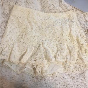 High waisted white lace shorts