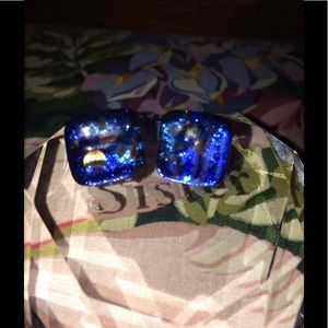 Beautiful square dichroic glass earrings pierced.