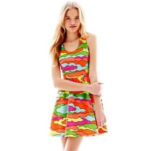 Lamour Neon Cloud Print Techno/Hippie Dress