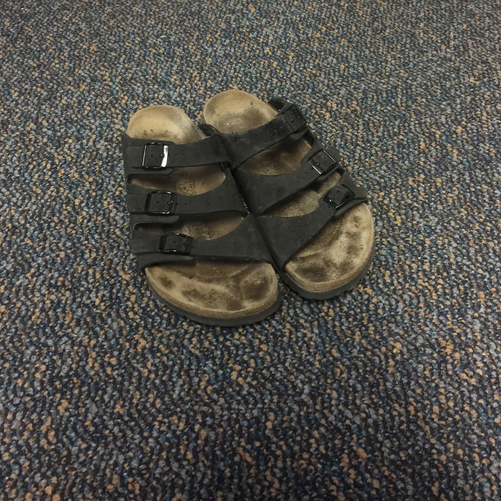 Triple strap black Birkenstocks