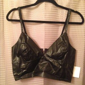 Faux Leather & Mesh Triangle Crop Top