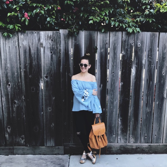 LAST ONE! Embroidered OTS Bell Sleeve Top - Picture 2 of 3