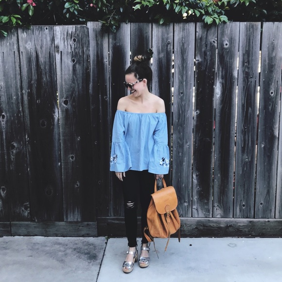 LAST ONE! Embroidered OTS Bell Sleeve Top - Picture 3 of 3