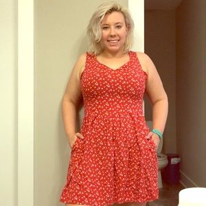 Red dress, white stars; size large.