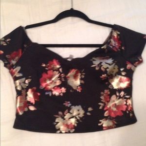 Metallic Floral Off-The-Shoulder Crop Top