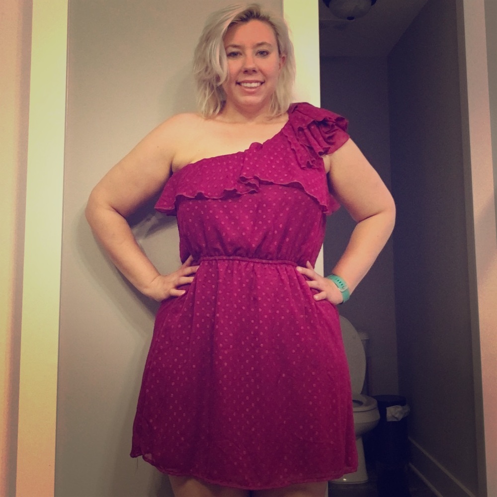 Pink polka dot dress; XL.