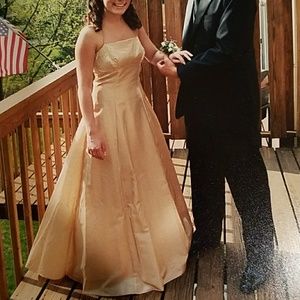 Gold Prom Halter Dress with Beads Small
