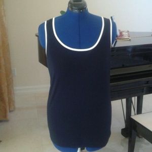 Joan Vass Navy and Cream Sleeveless Top