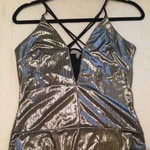 Metallic Strappy Caged Bodysuit