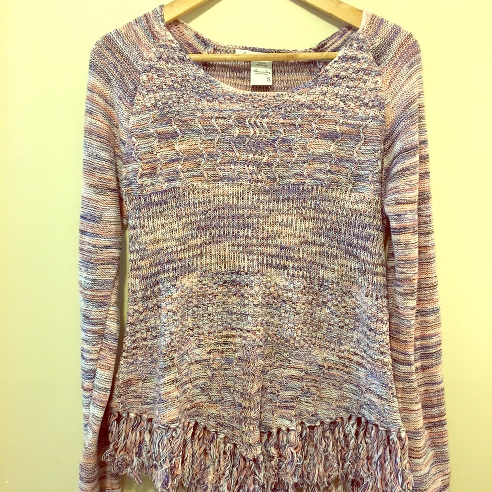American Rag multi-color sweater with fringe