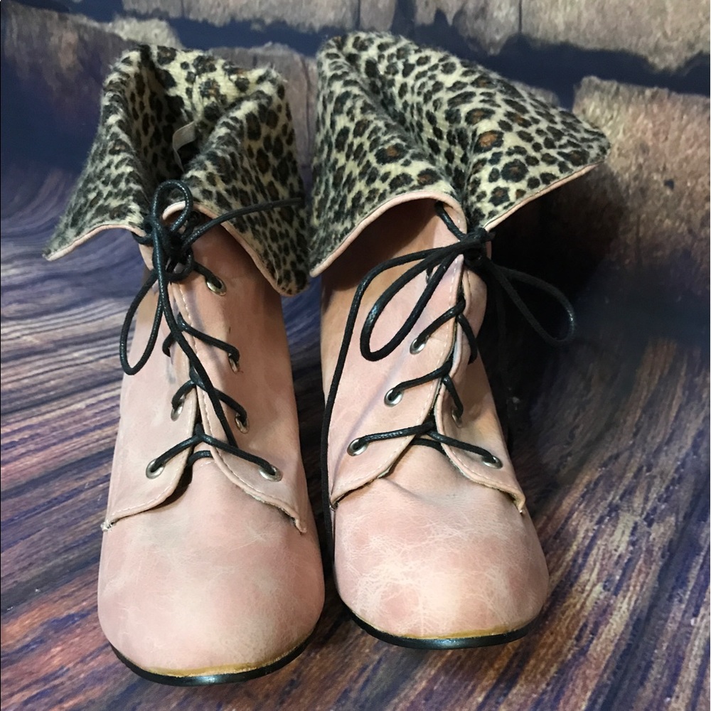 Pink leopard print booties