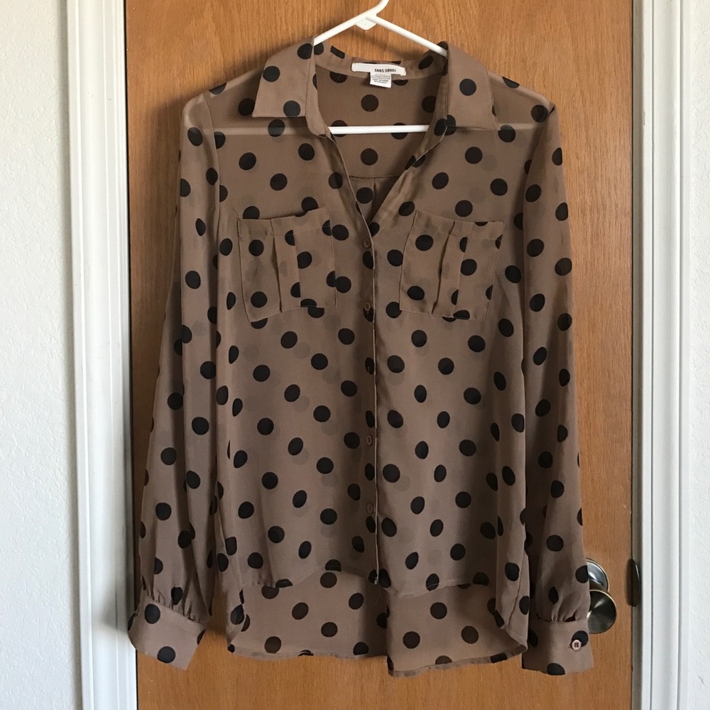 Tan and black button up collared shirt