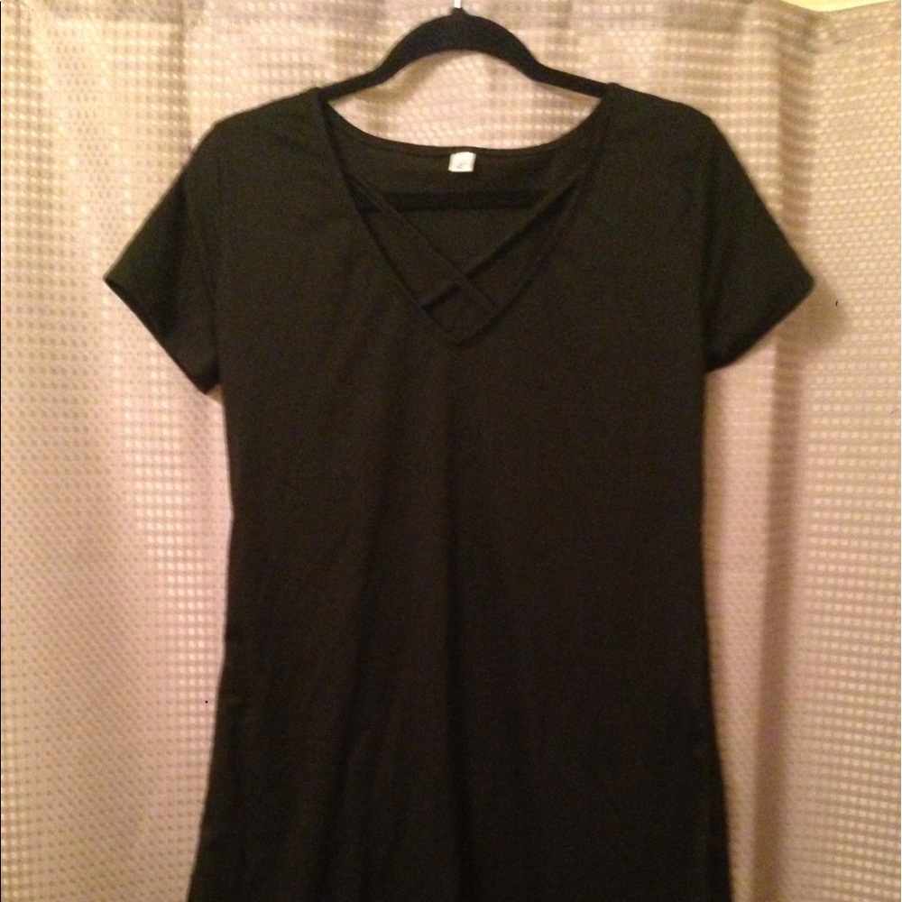 Black Criss Cross V Neck T-Shirt Dress