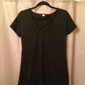 Black Criss Cross V Neck T-Shirt Dress