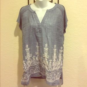 Light Blue blouse with white embroidered