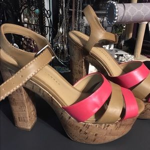 Size 10 coral and tan heels