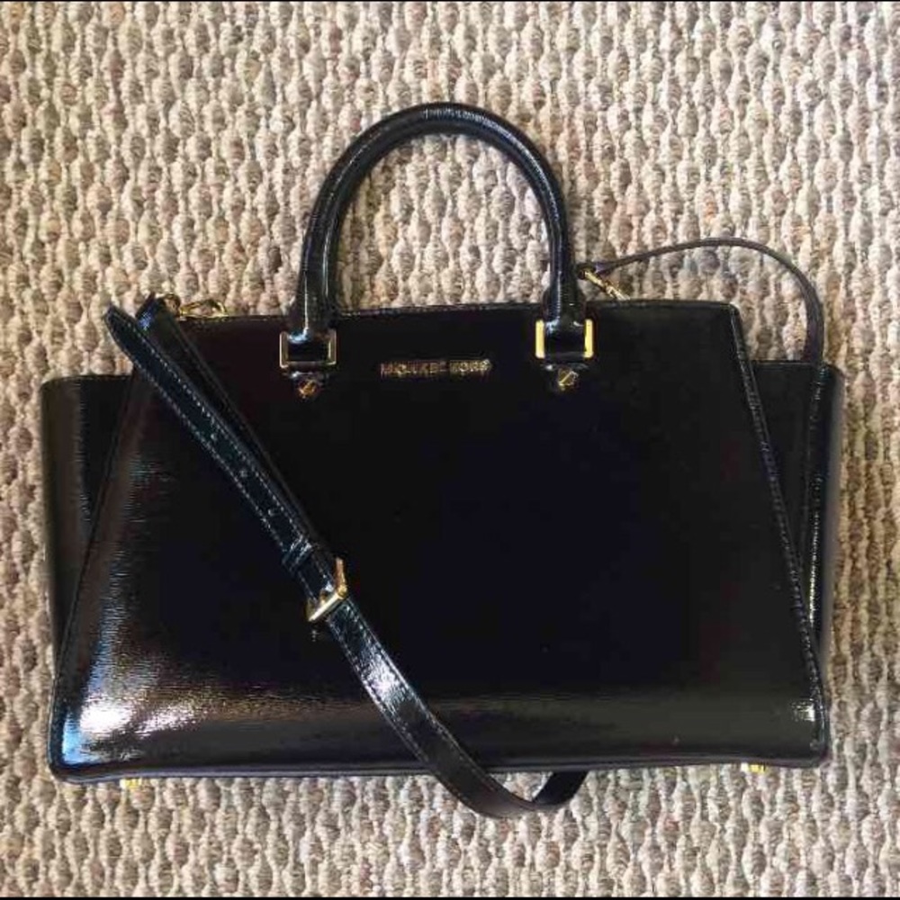 Michael Kors Large Selma Satchel in Black Patent