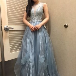 Betsy&Adam Illusion Embellished Cinderella Gown