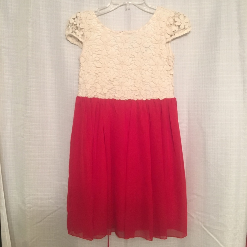 Ruby Rox Cream+Red Girls Dress // Girls Size 10