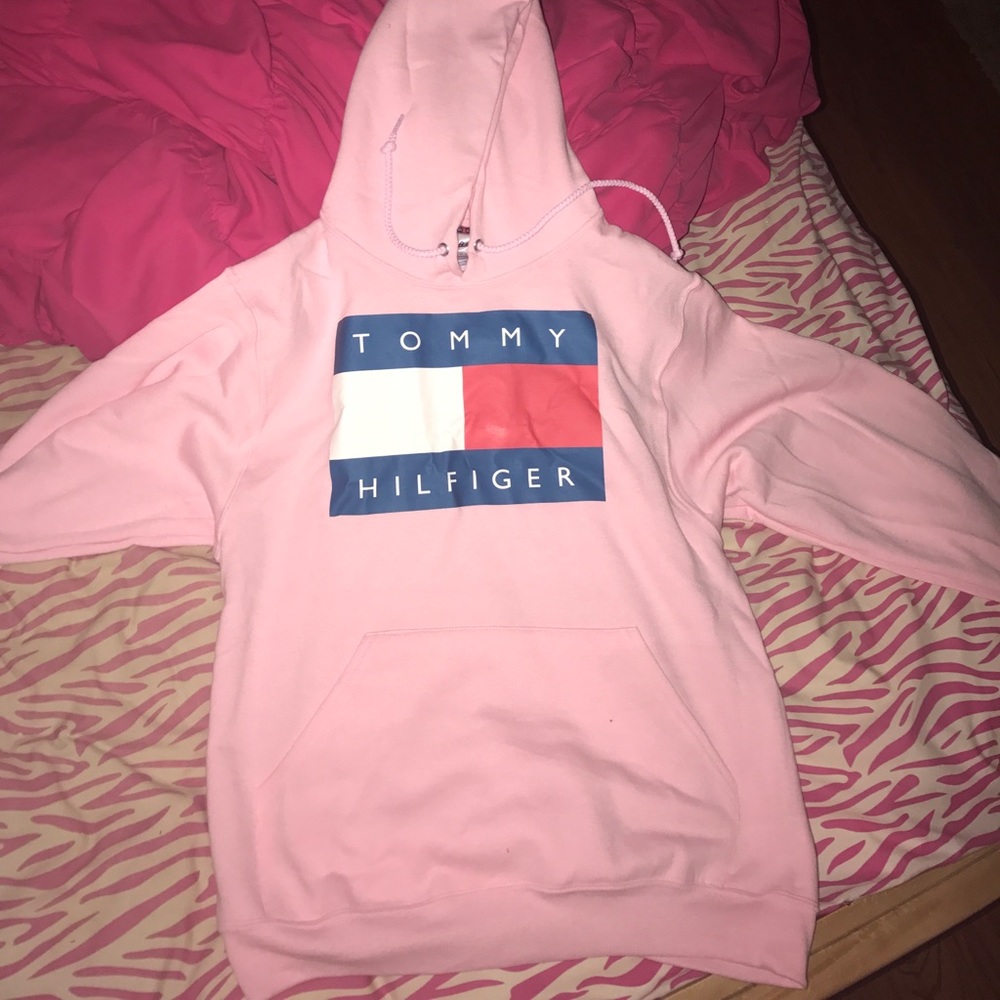 pink tommy hilfigure unisex hoodie