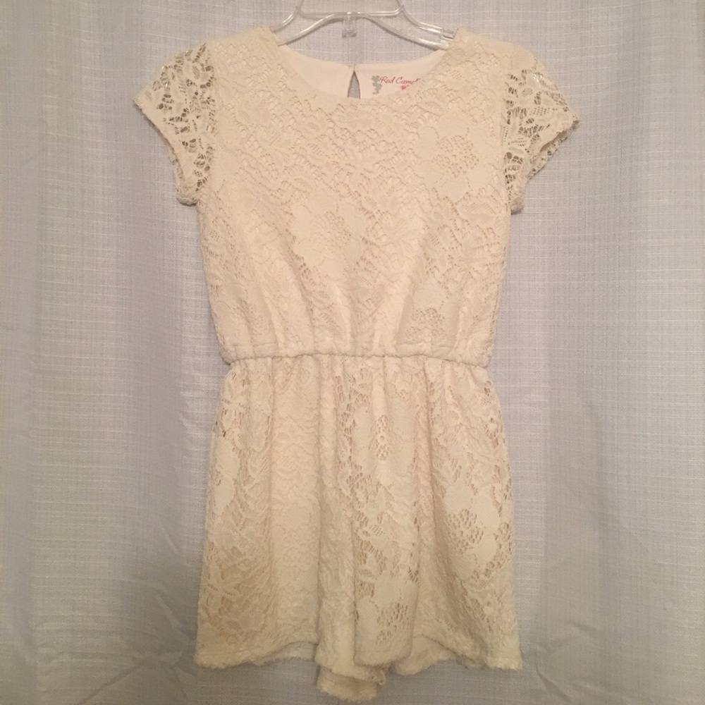 Red Camel Cream Lace Romper // Girls Size Large