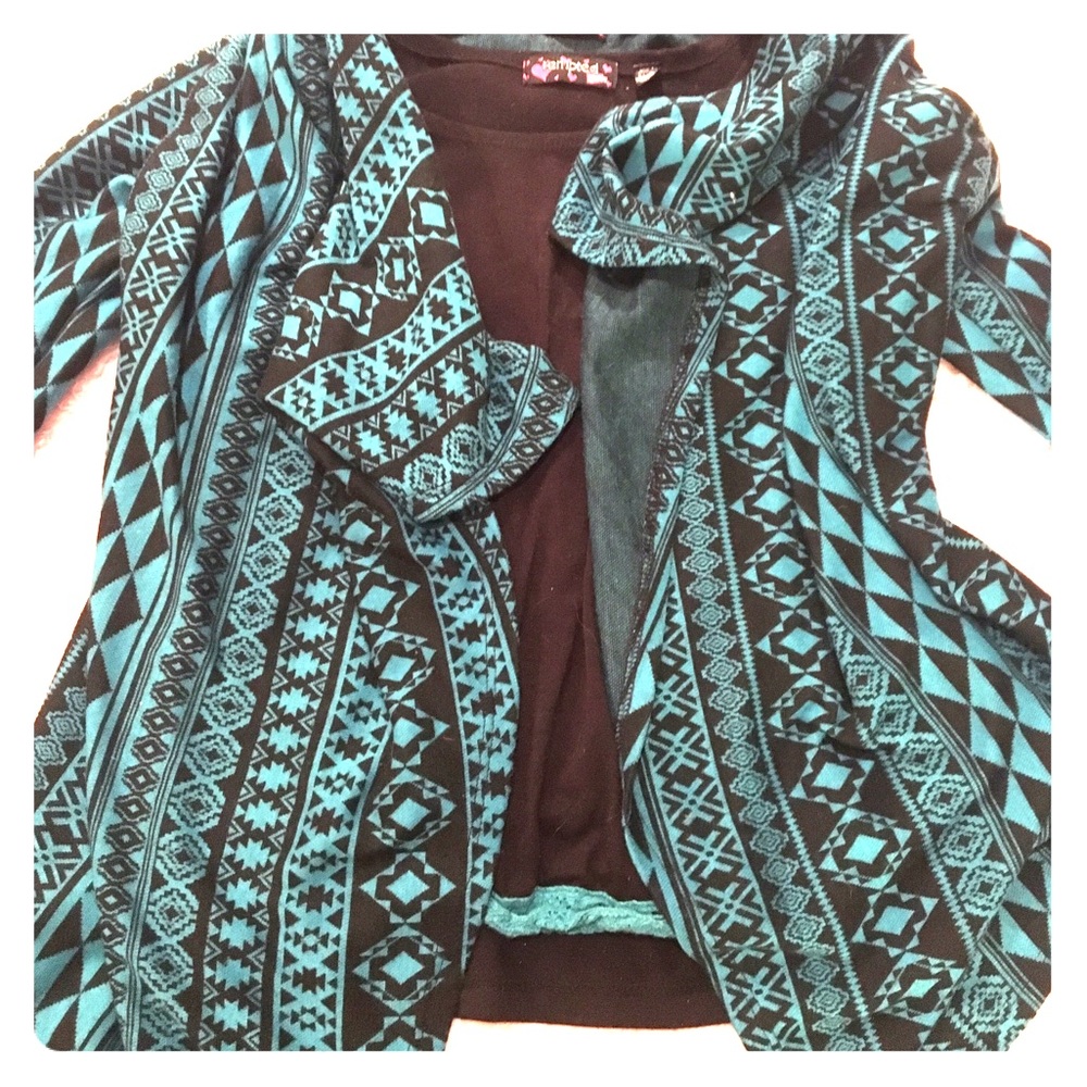 Teal Aztec cardigan with matching tank