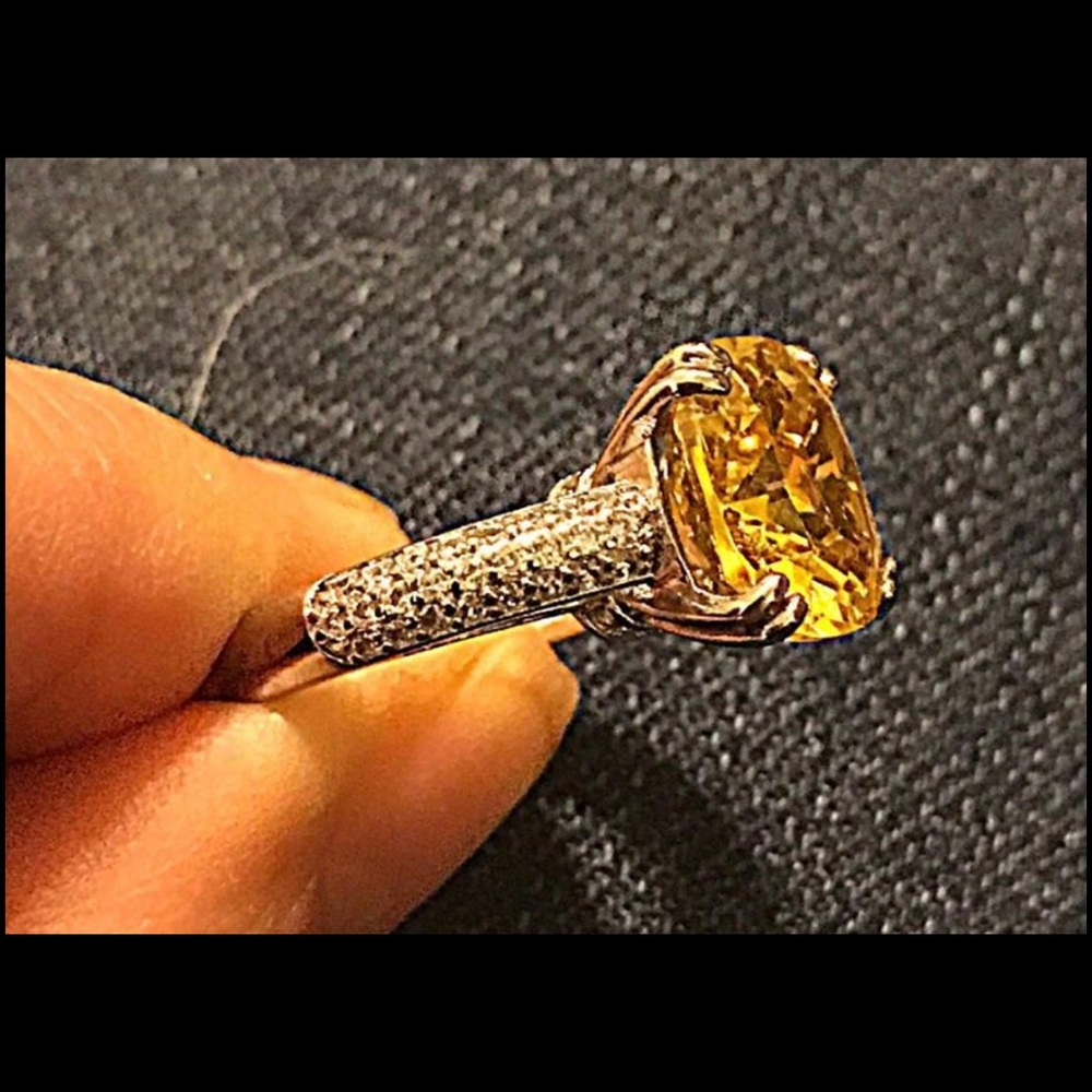 SS plated yellow & CZ paved ring - Picture 4 of 4
