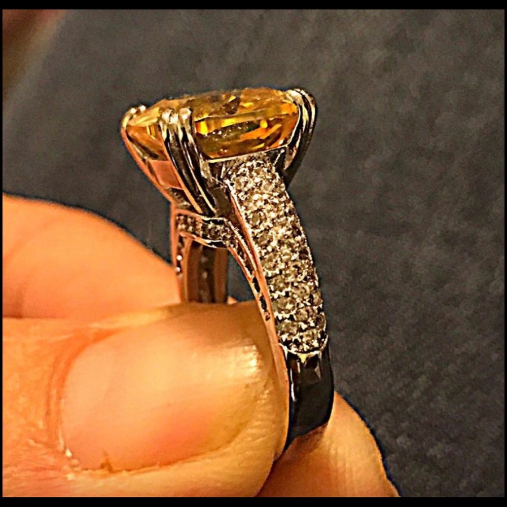 SS plated yellow & CZ paved ring - Picture 1 of 4