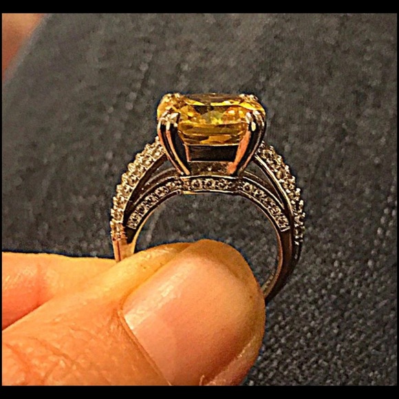 SS plated yellow & CZ paved ring - Picture 2 of 4