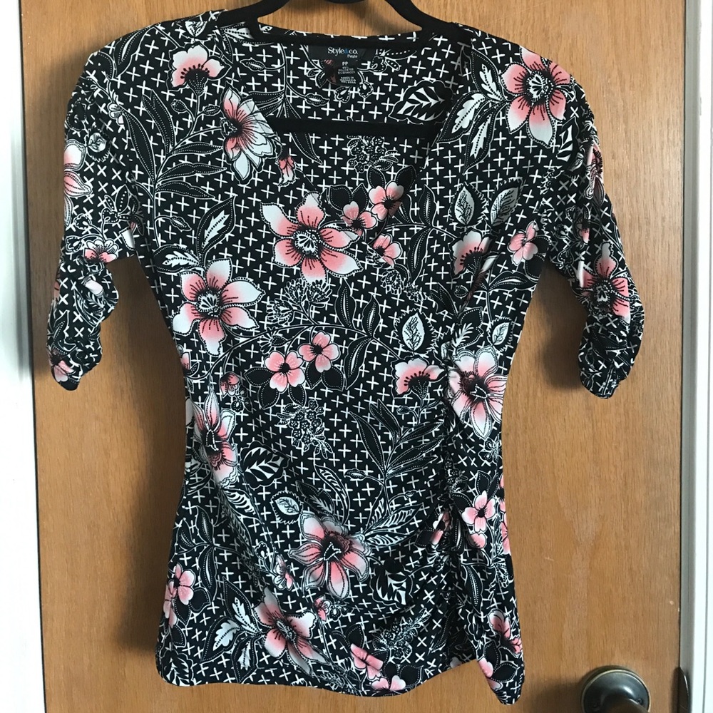 Wrap-style floral blouse