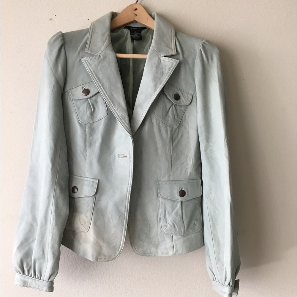 Light blue leather jacket