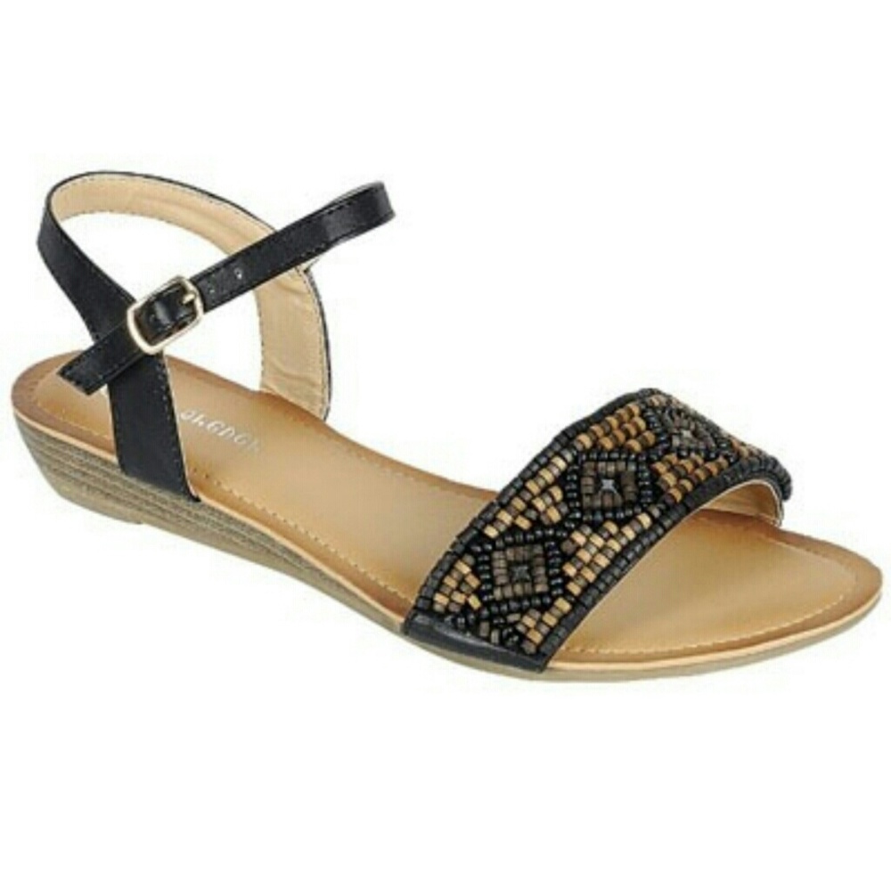Black and brown wood beaded sandals - Picture 2 of 4
