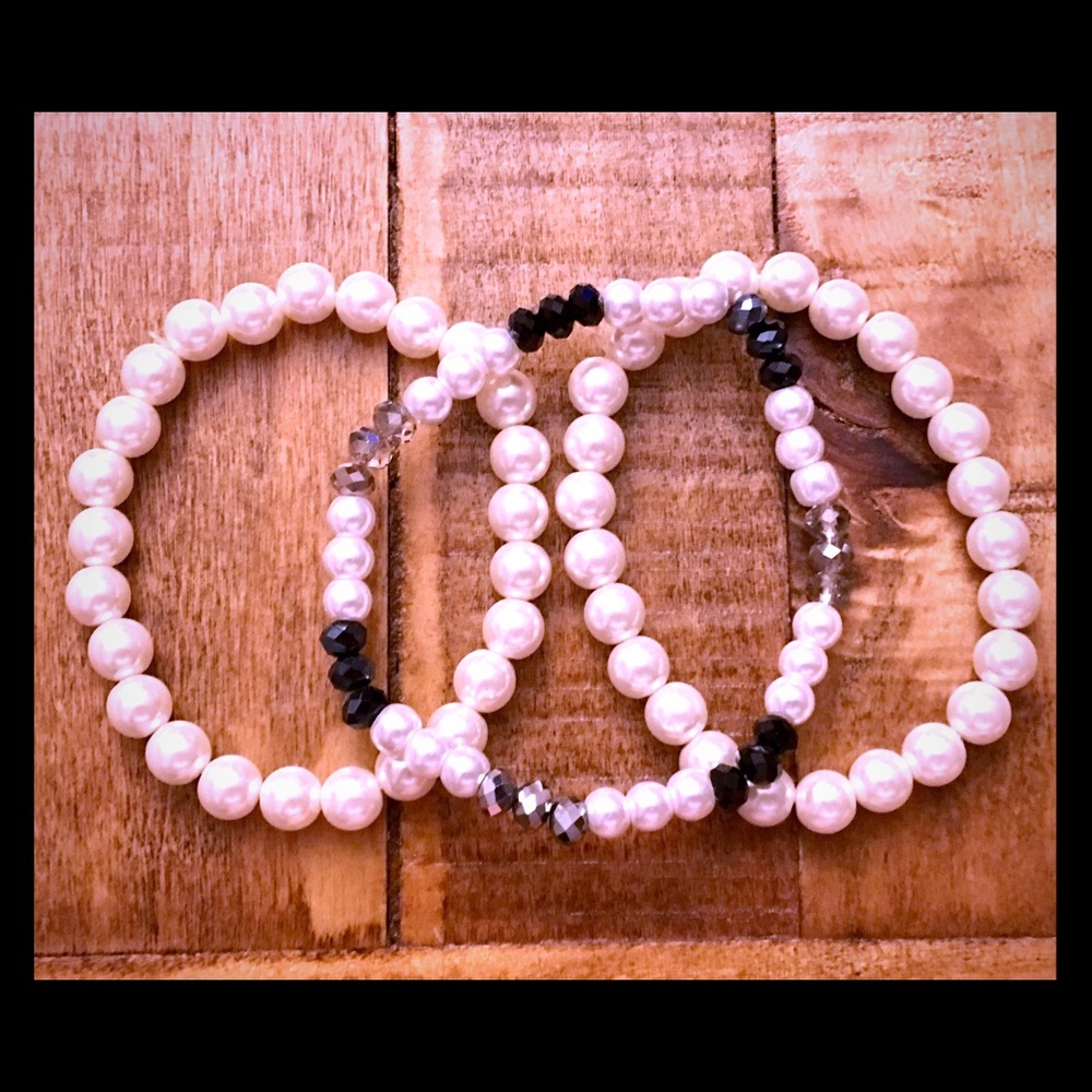 SOLD Statement Bracelets-pearl and crystal beads