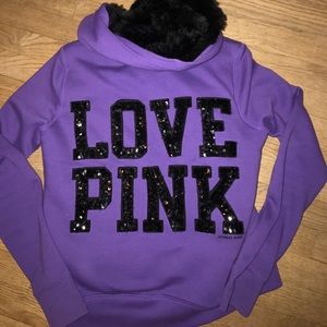 Victoria's secret PINK fur lined BLING hoodie