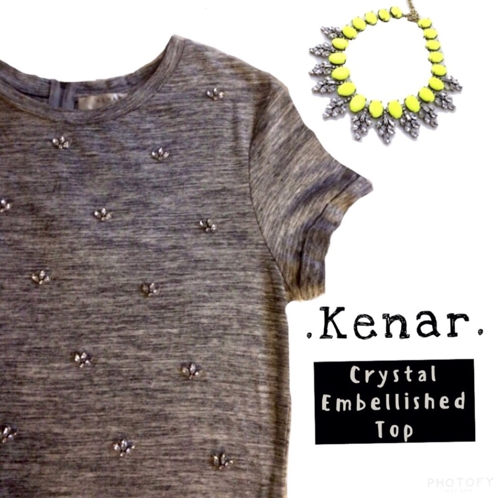 •KENAR• GRAY CRYSTAL EMBELLISHED ZIPPER BACK TOP