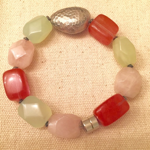 Silpada RARE Cherry, Rose Quartz & Jade Sterling Magnetic Bracelet. - Picture 1 of 2