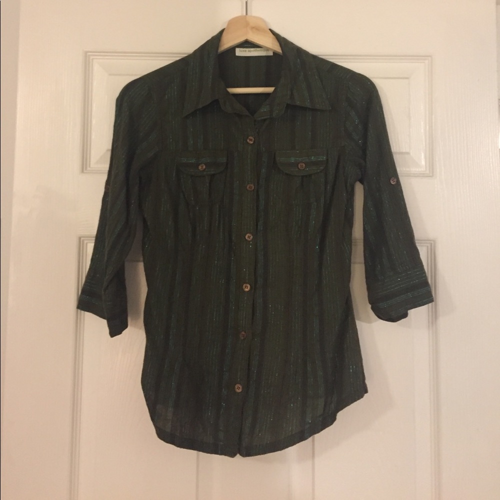 Green button down shirt with a little sparkle