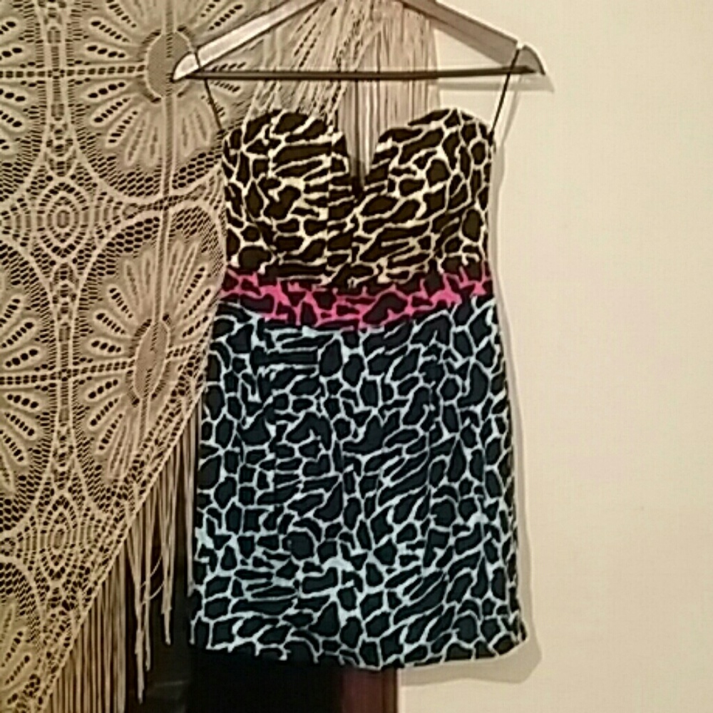 Colorful Strapless Mini Dress