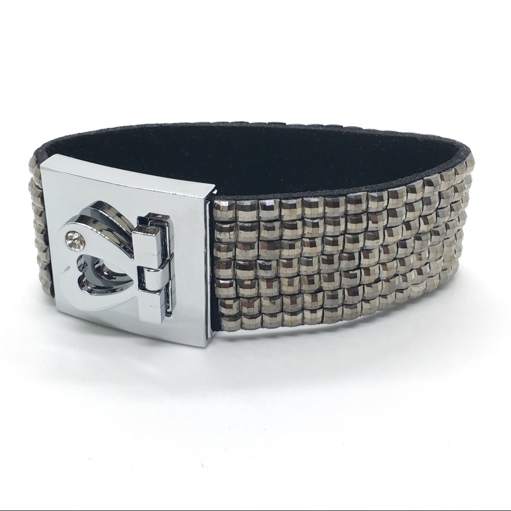 F21 Rhinestone Cuff Bracelet with Heart Clasp
