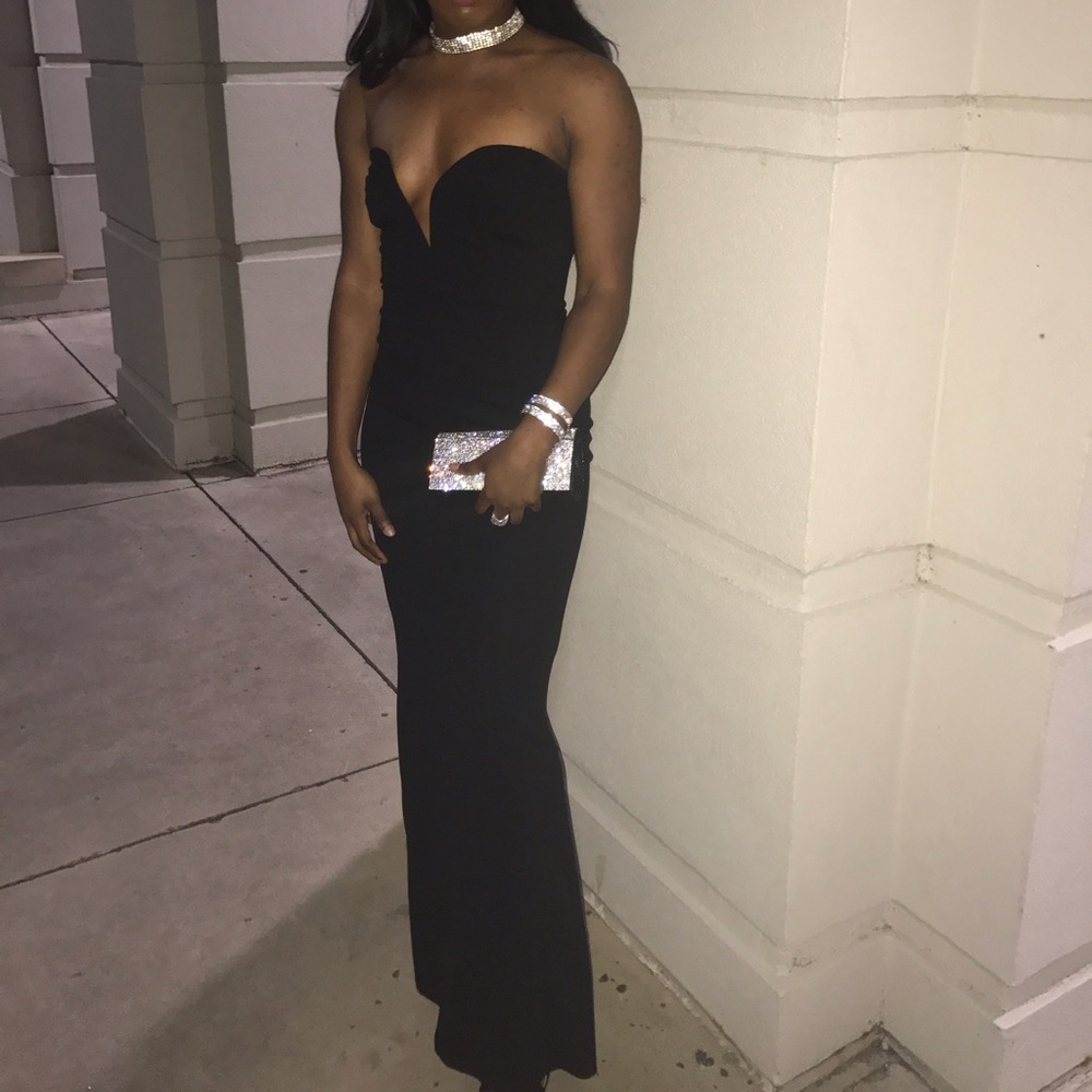 Long black deep plunge dress