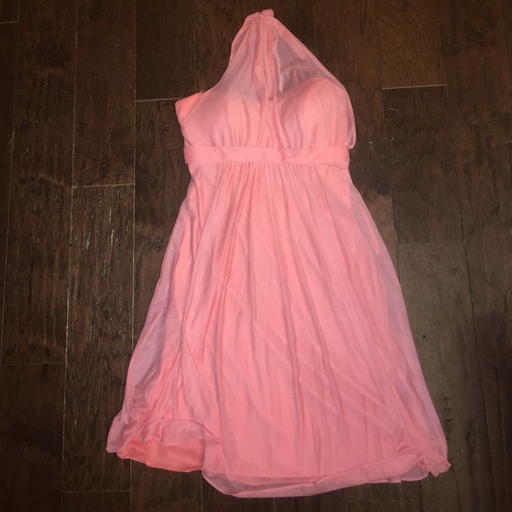 Davids Bridal Coral CrossShoulder Bridesmaid Dress