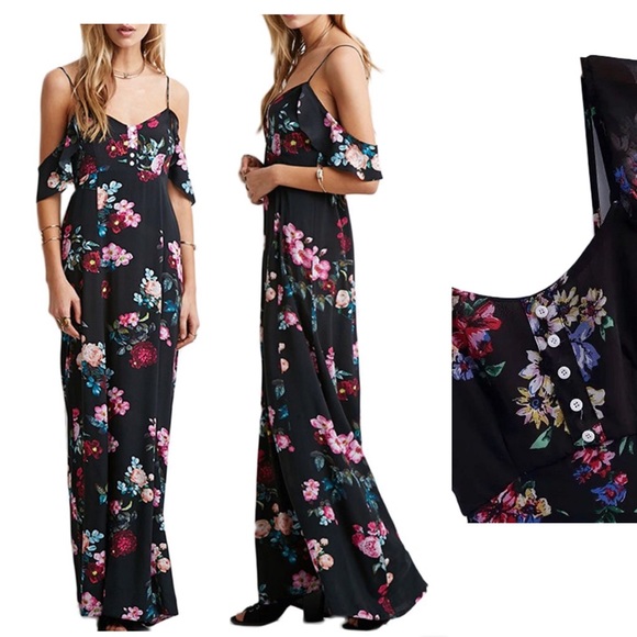 Dresses & Skirts - Off the shoulder black floral  dress