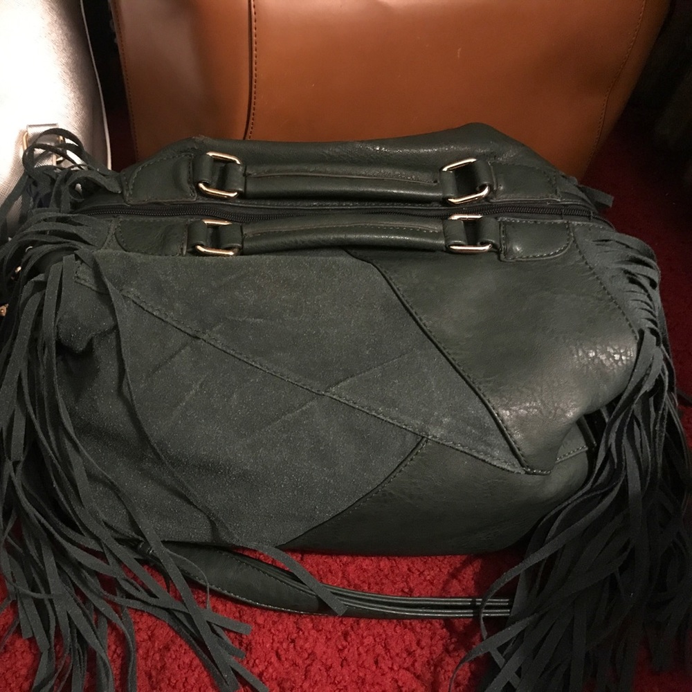 Hunter Green Fringe Satchel