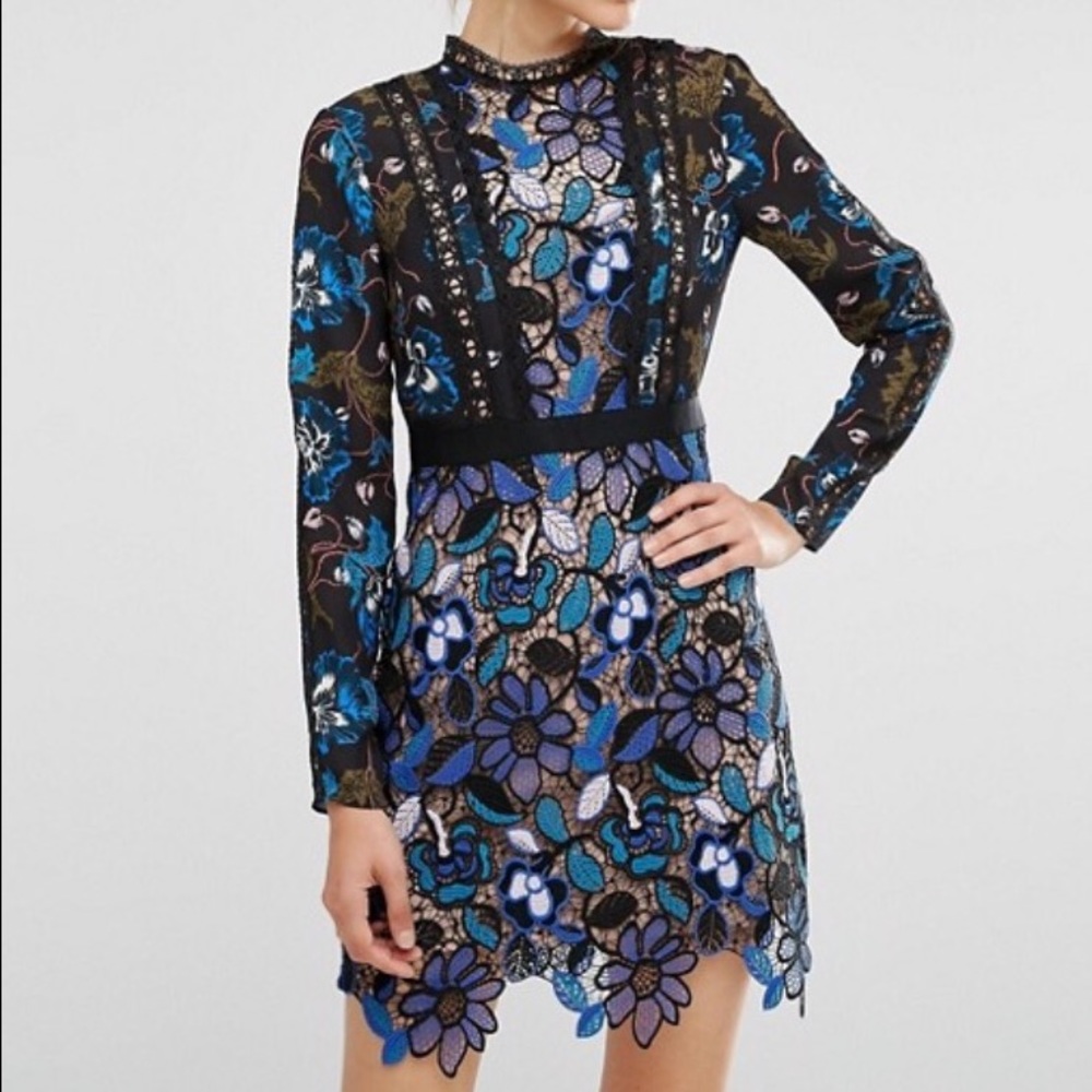 NWT Self Portrait Floral Lace Mini Dress - Picture 2 of 4