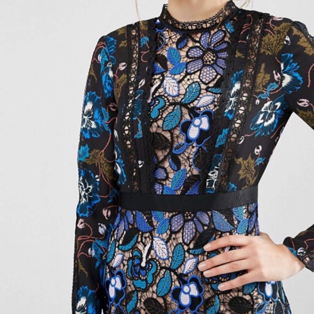 NWT Self Portrait Floral Lace Mini Dress - Picture 4 of 4