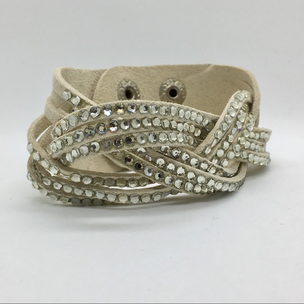 F21 Rhinestone Leather Snap Cuff Bracelet