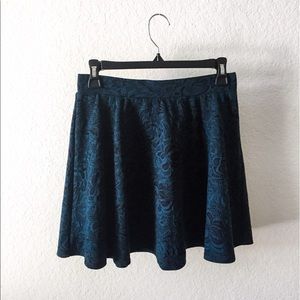 NWOT Blue & Black Floral Skater Skirt