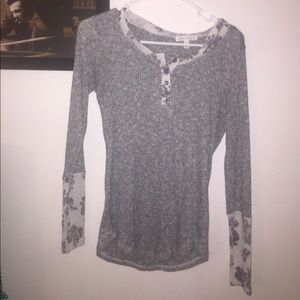 Grey long sleeve sweater with hoodie