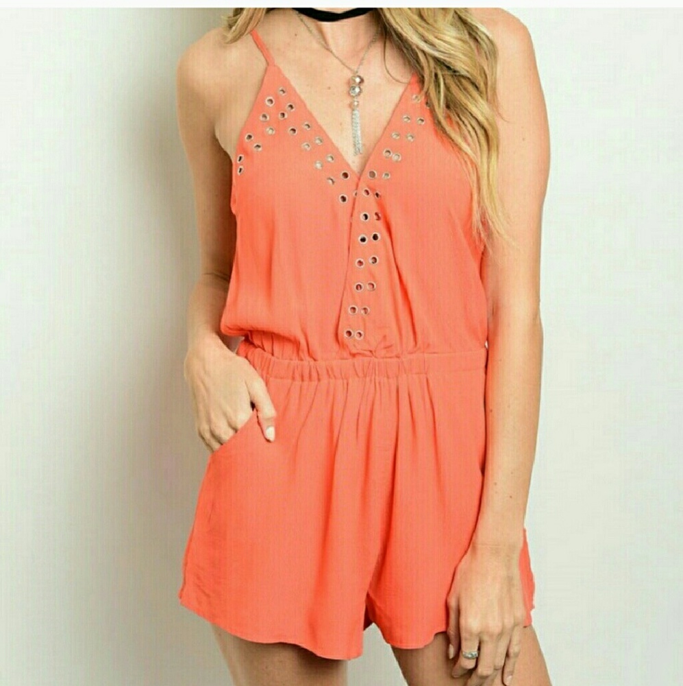 Coral Grommet Romper - Picture 1 of 2
