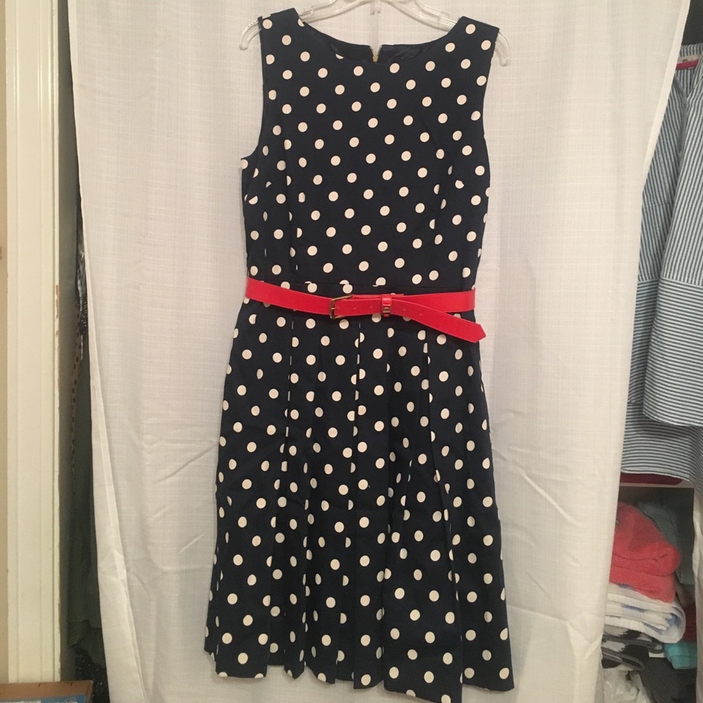 Tahari Navy/White Polka Dot Dress w/ Belt // Sz 12